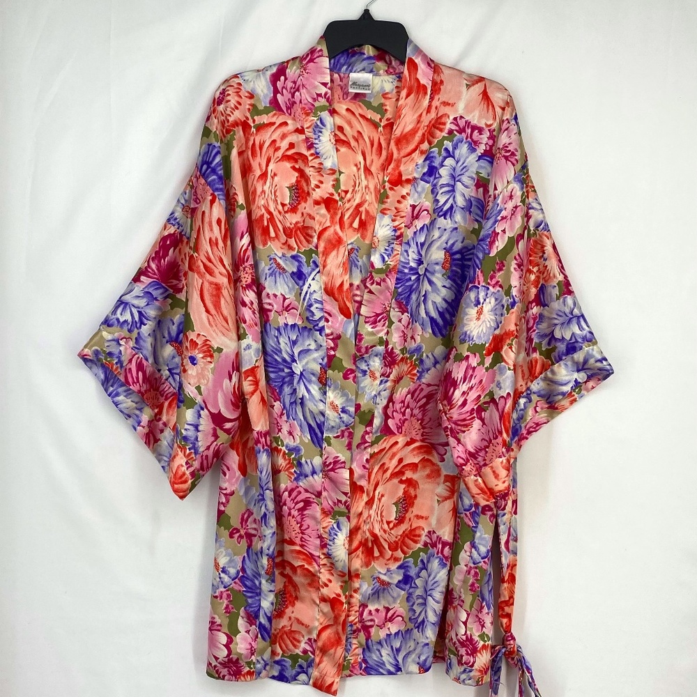 Maryann's Boutique Womens Medium Bathrobe Polyester Multi Floral Tie Belt Vintge